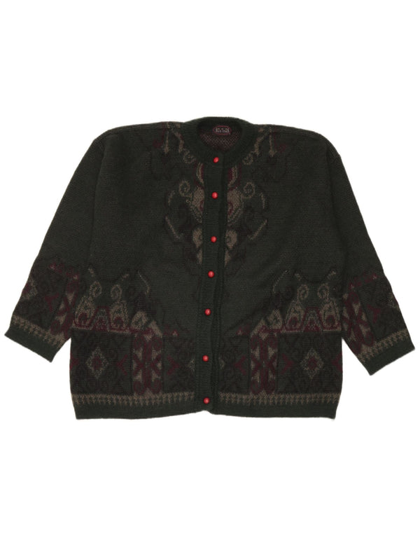 Suéter cardigã feminino vintage de grandes dimensões IT 48 XL Mohair geométrico verde