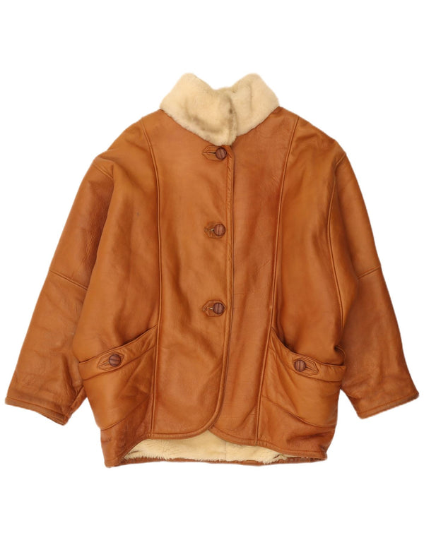 Jaqueta feminina vintage de shearling de grandes dimensões IT 44 marrom médio