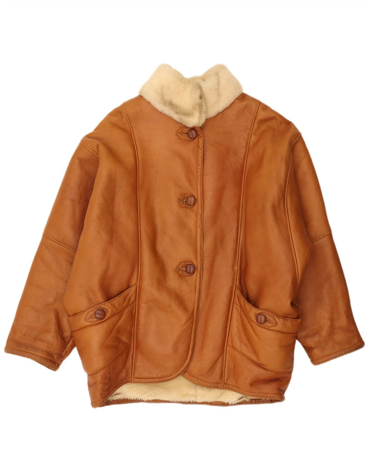 Jaqueta feminina vintage de shearling de grandes dimensões IT 44 marrom médio