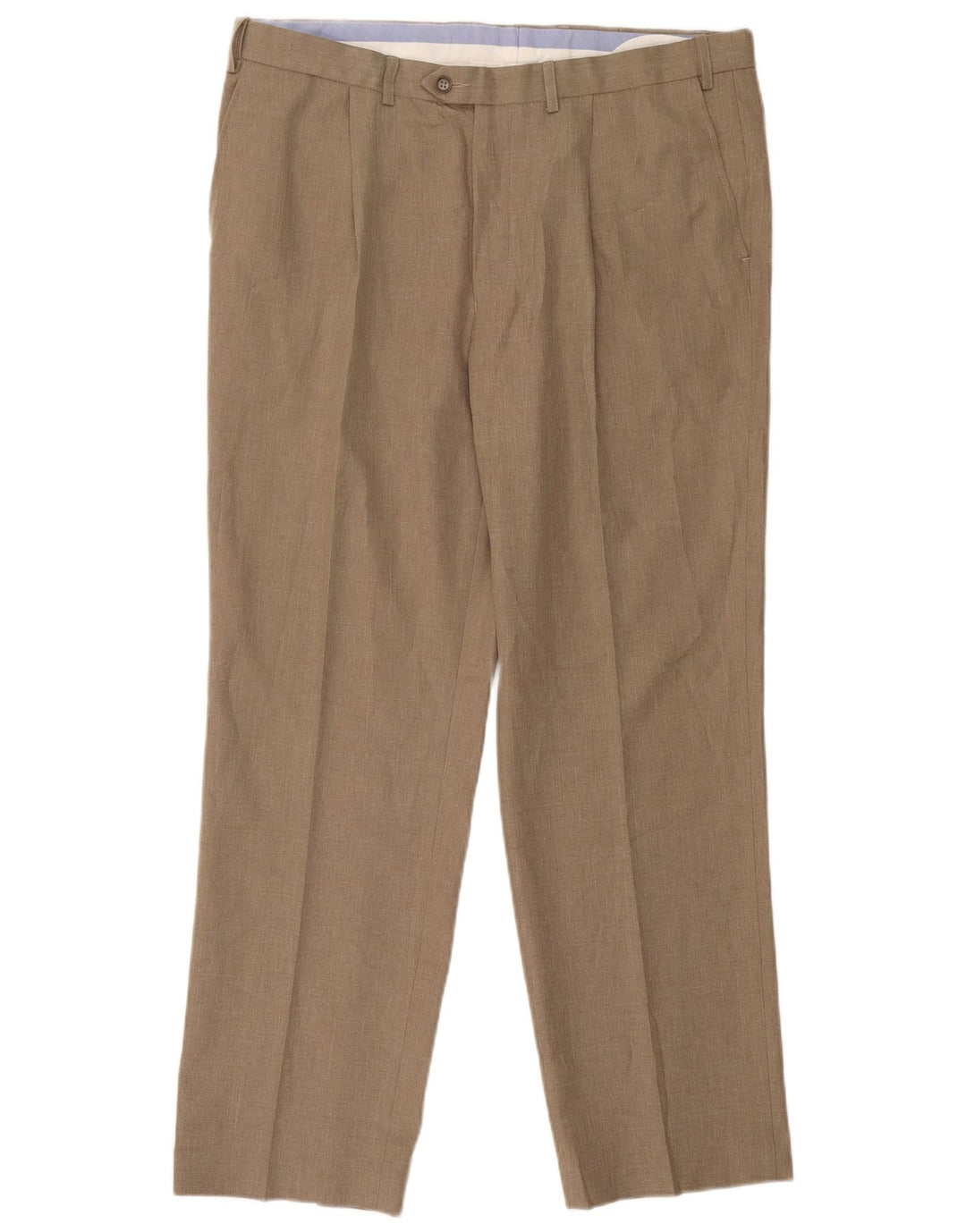 Calça masculina de ajuste regular Marks & Spencer W38 L31 poliéster bege