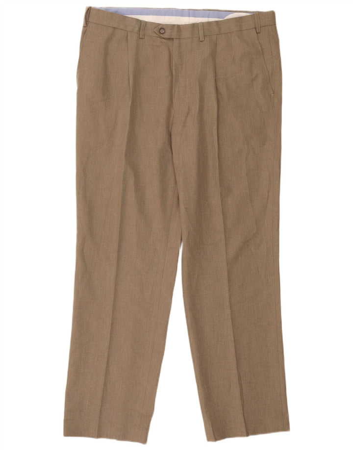 Calça masculina de ajuste regular Marks & Spencer W38 L31 poliéster bege