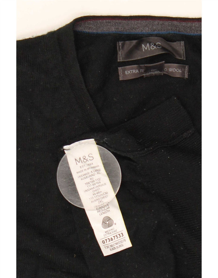 Suéter masculino Marks & Spencer com decote em V XL lã merino preta