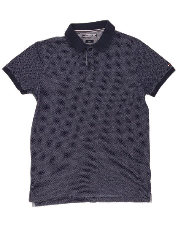Camisa polo masculina Tommy Hilfiger Slim Fit grande algodão geométrico azul marinho
