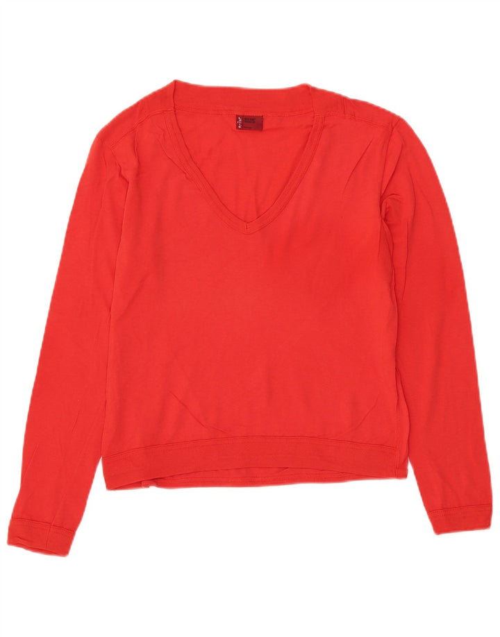 Suéter feminino LEVI'S com decote em V UK 12 algodão vermelho médio