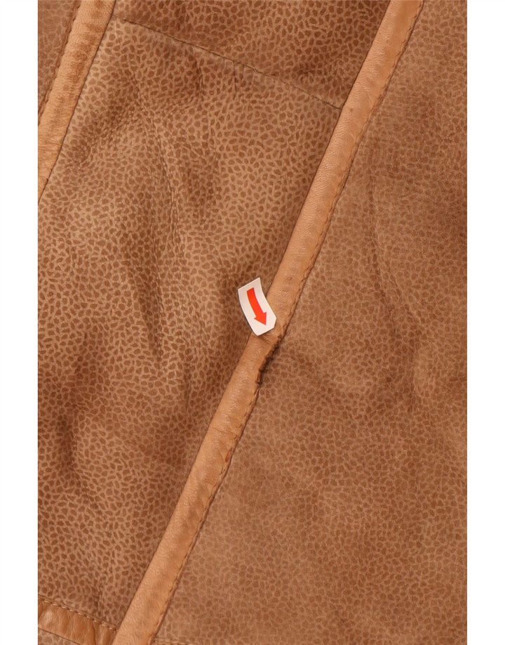 Casaco feminino VINTAGE de shearling Reino Unido 16 grande estampa animal marrom