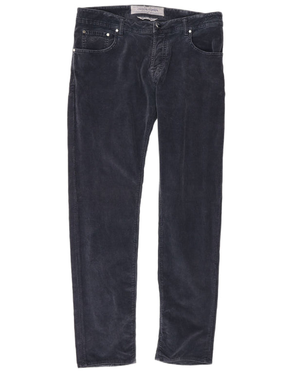 Calça masculina slim de veludo cotelê Jacob Cohen W36 L34 algodão azul marinho