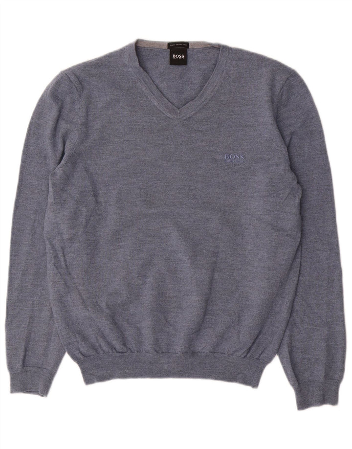 Suéter masculino HUGO BOSS com decote em V grande azul