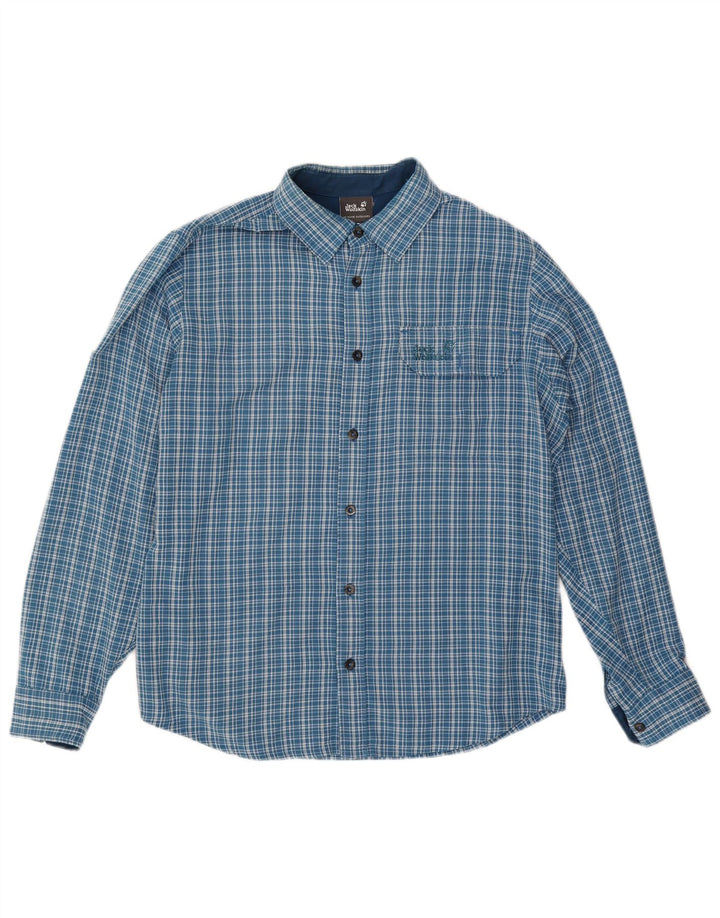 Camisa masculina de flanela Jack Wolfskin Reino Unido 36/38 xadrez azul médio