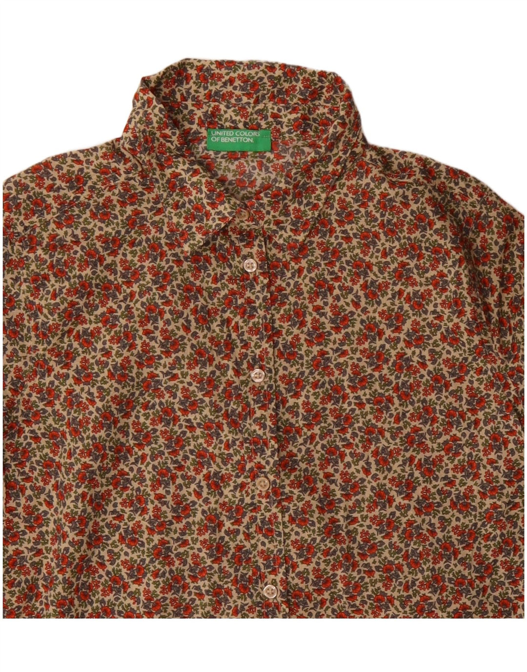 Camisa feminina BENETTON UK 10 pequena algodão floral multicolorido