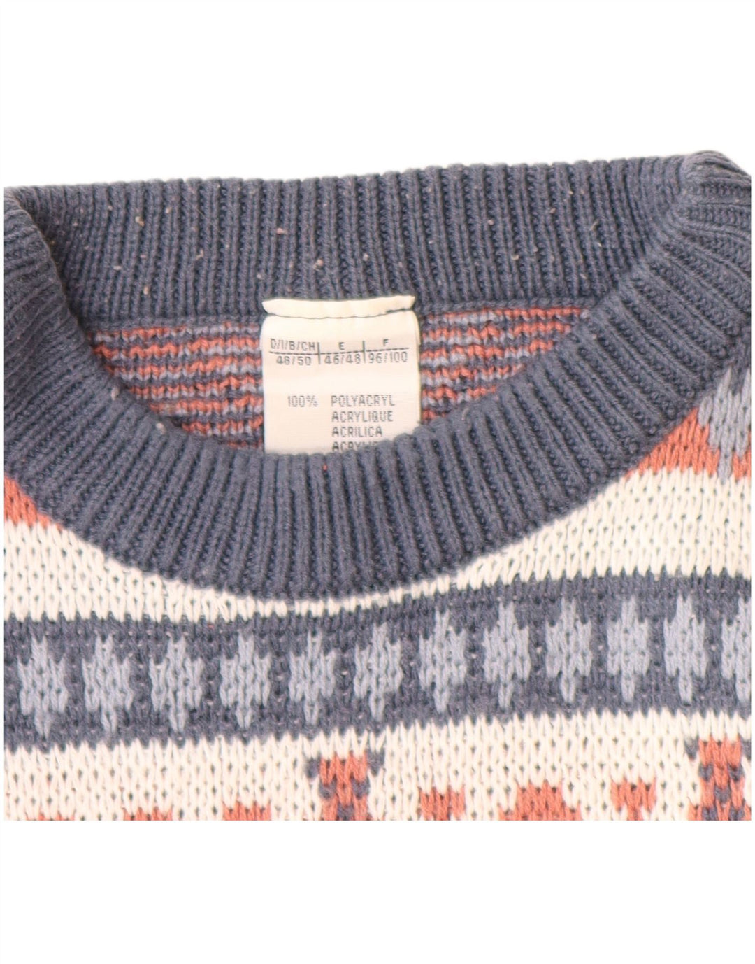 Suéter masculino VINTAGE com gola redonda IT 48/50 médio azul marinho Fair Isle