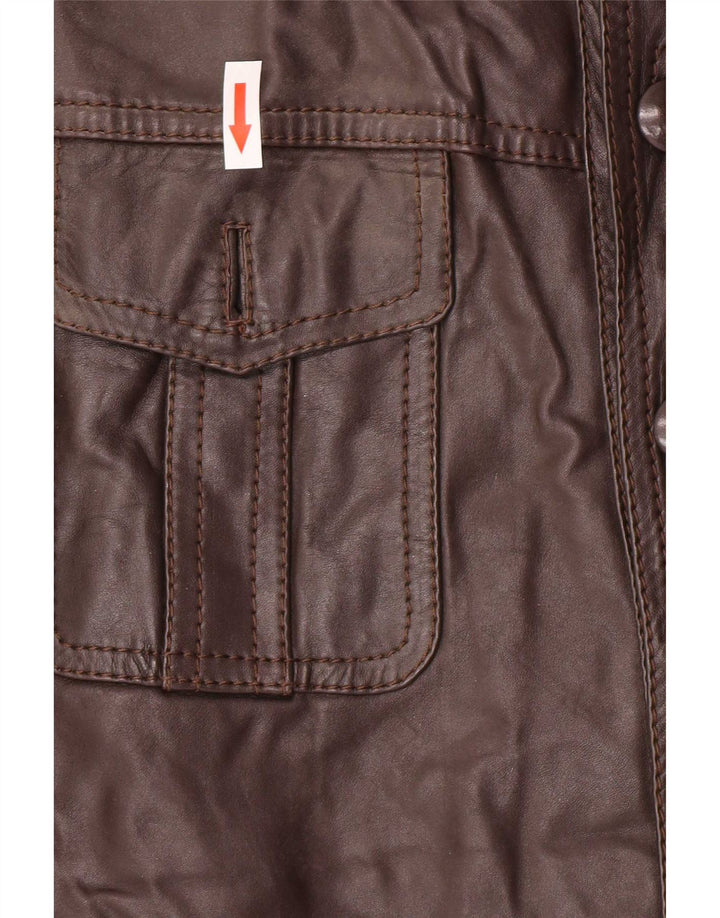 Jaqueta de couro masculina vintage UK 36 pequena marrom