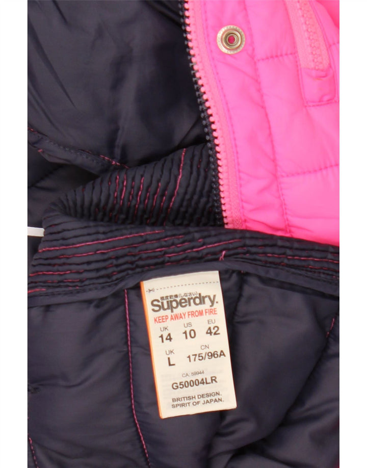Jaqueta acolchoada com capuz feminina Superdry UK 14 grande poliéster rosa