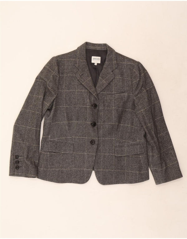 Jaqueta blazer feminina Armani Collezioni com 3 botões IT 50 XL cinza xadrez lã