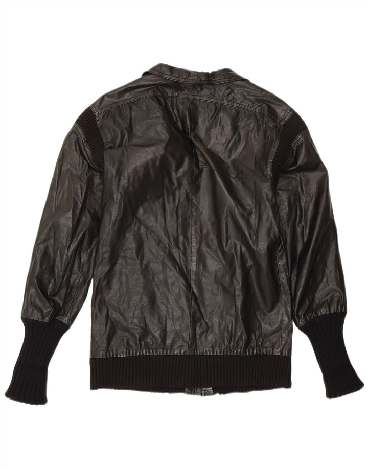 Jaqueta de couro feminina VINTAGE UK 14 couro preto médio