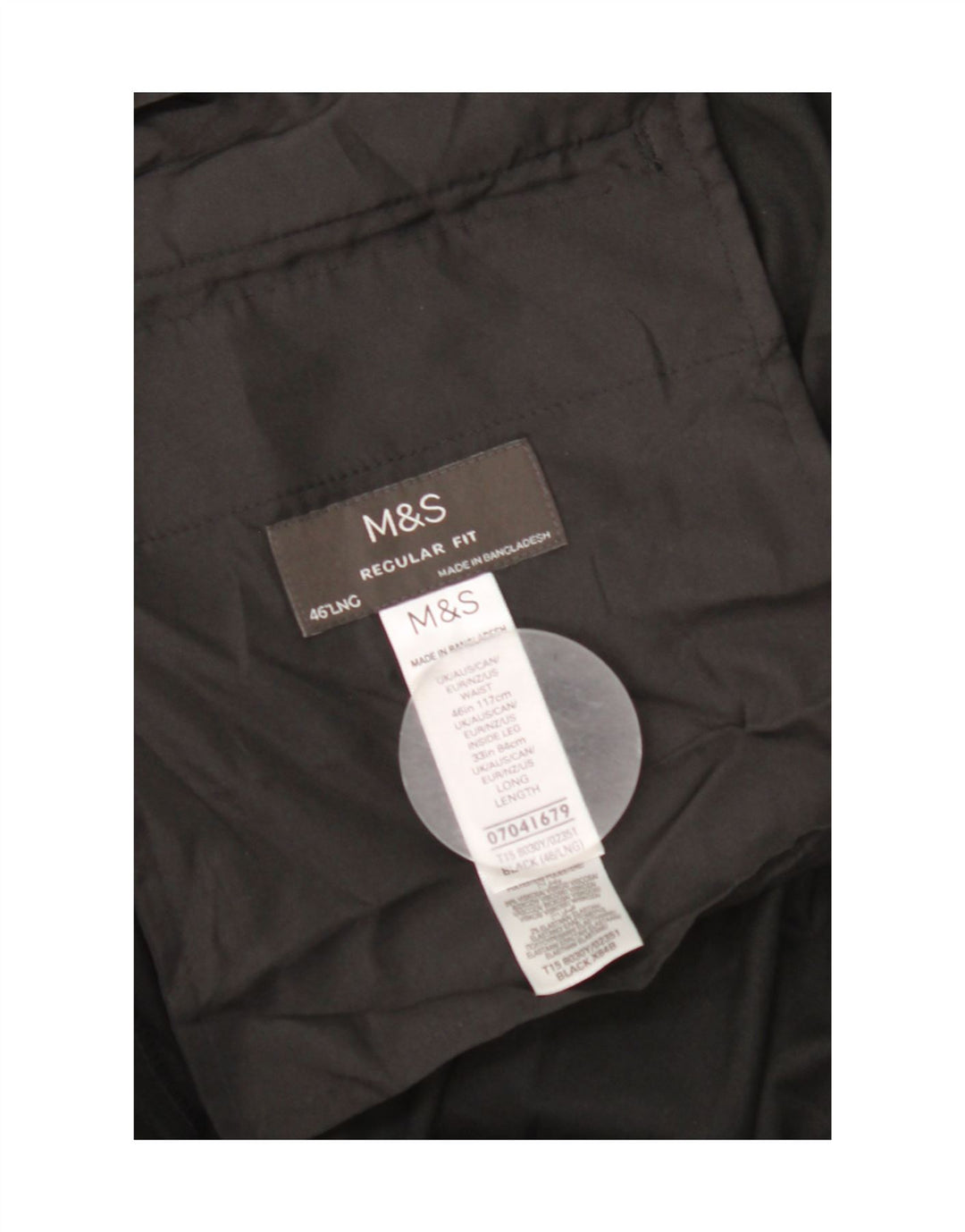 Calça masculina de ajuste regular Marks & Spencer W46 L33 poliéster preto