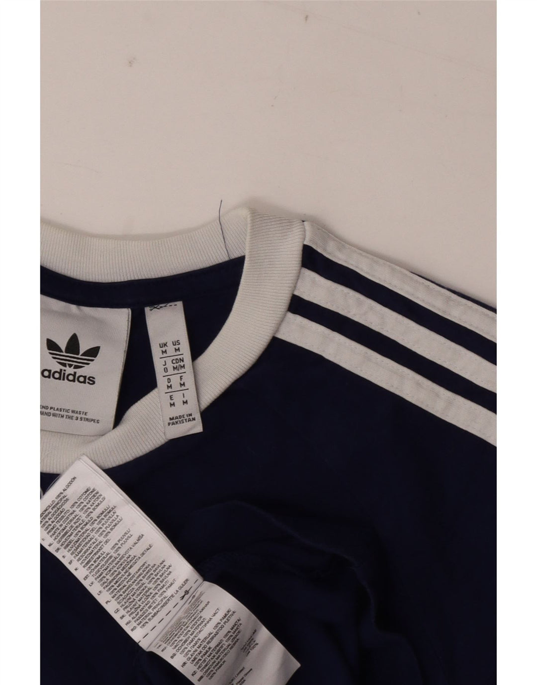 Adidas Mens Camiseta Top Médio Azul Marinho Colorblock Algodão