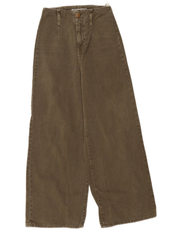 Calça jeans feminina Zara com perna larga EU 32 2XS W22 L25 algodão cáqui