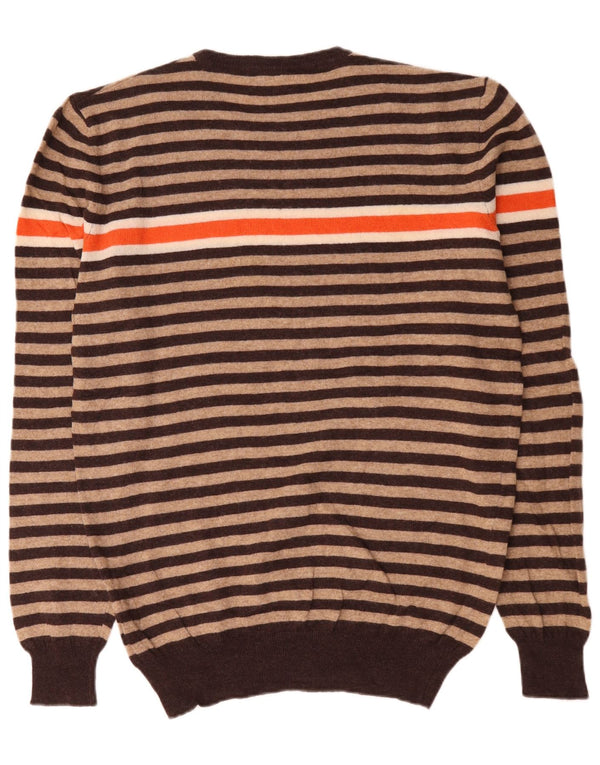 Suéter masculino Woolrich com gola redonda XL de lã listrada bege