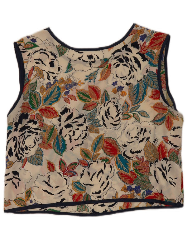 Vintage Womens Crop Sleeveless Blouse Top UK 10 Small Multicoloured Floral