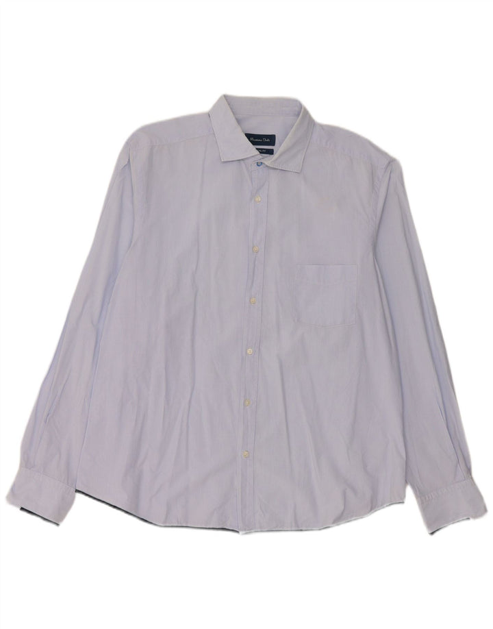 Camisa masculina casual Massimo Dutti 2XL risca de giz azul