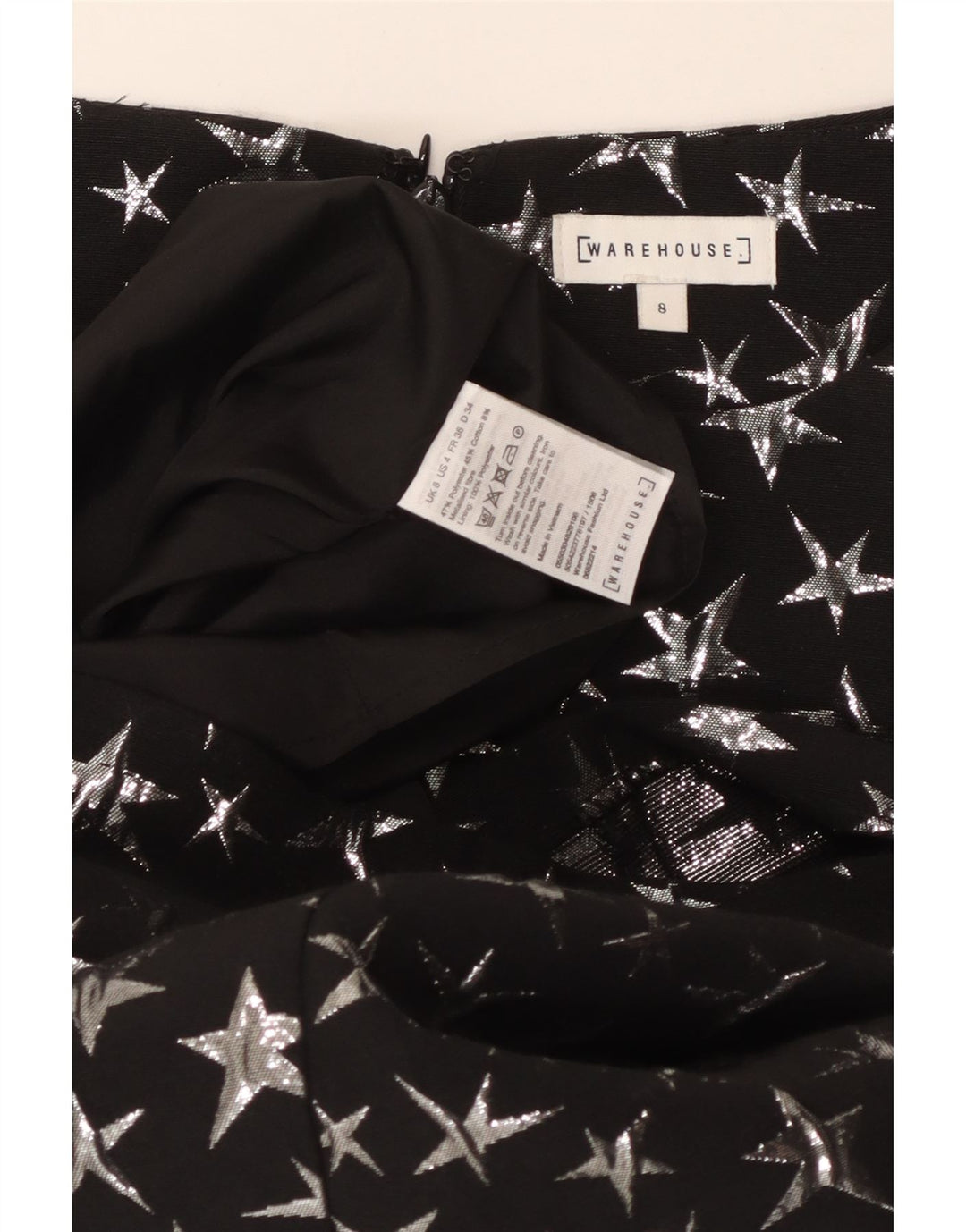 WAREHOUSE Vestido feminino com bainha com padrão abstrato Reino Unido 8 pequeno preto