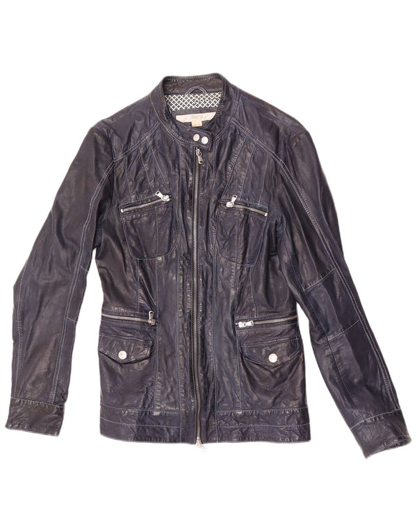 Jaqueta de couro feminina Marlboro Classics IT 44 pele de cordeiro azul média