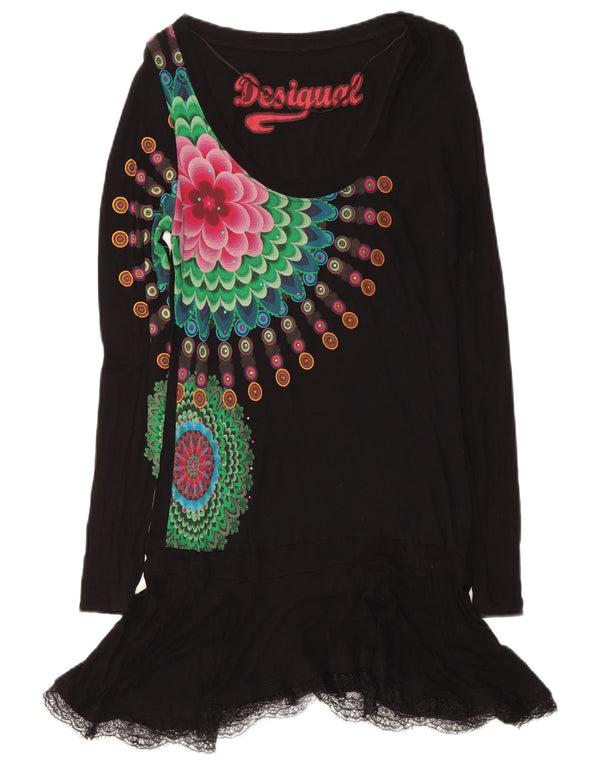 Vestido feminino Desigual com cintura baixa e gráfico UK 12 médio preto floral