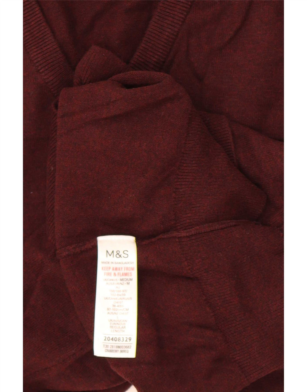 Suéter masculino Marks & Spencer com decote em V médio Borgonha
