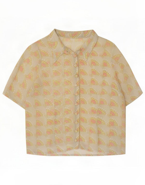 Blusa feminina vintage de manga curta UK 12 Floral bege médio