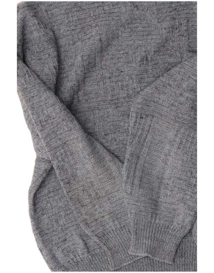 Suéter masculino VINTAGE com gola redonda grande acrílico cinza