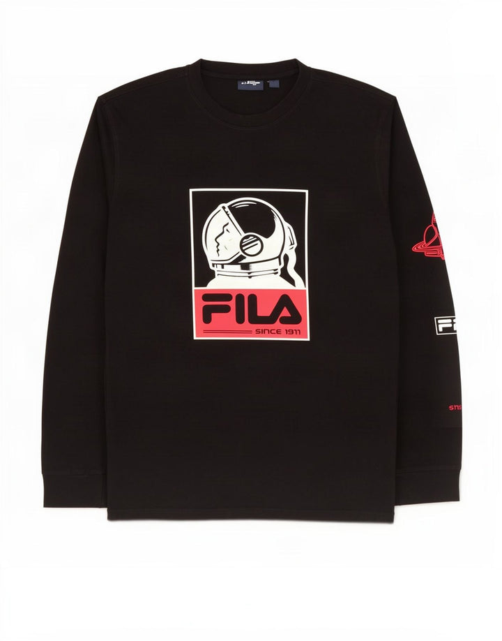 Fila Mens Graphic Top Manga Longa Médio Algodão Preto