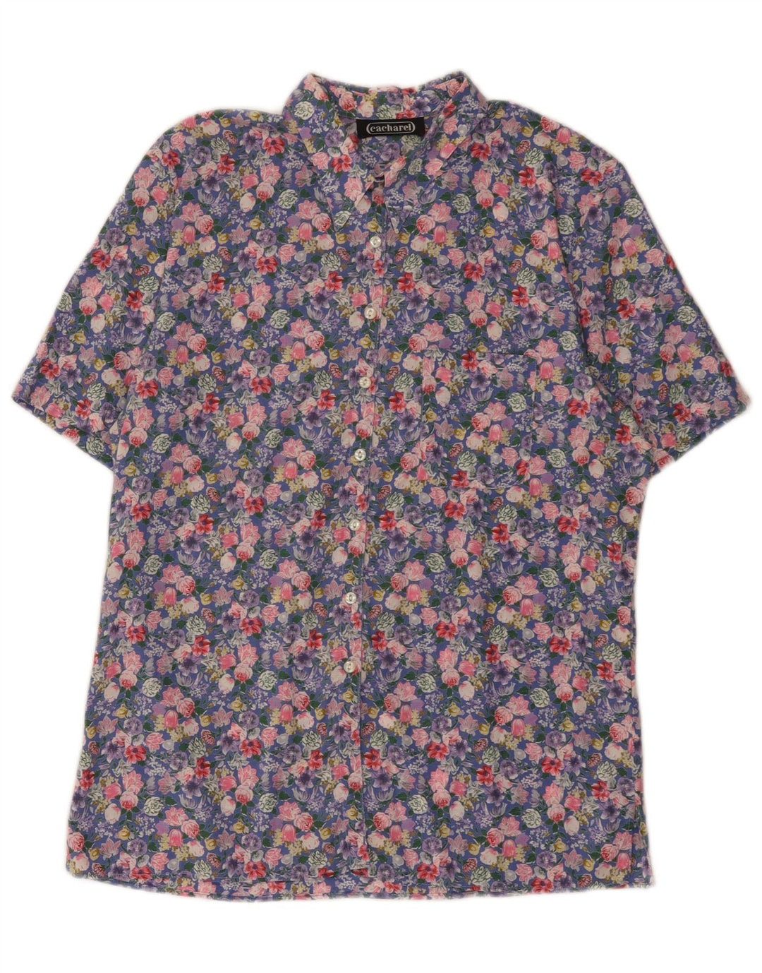 Camisa feminina de manga curta Cacharel UK 12 média floral multicolorida