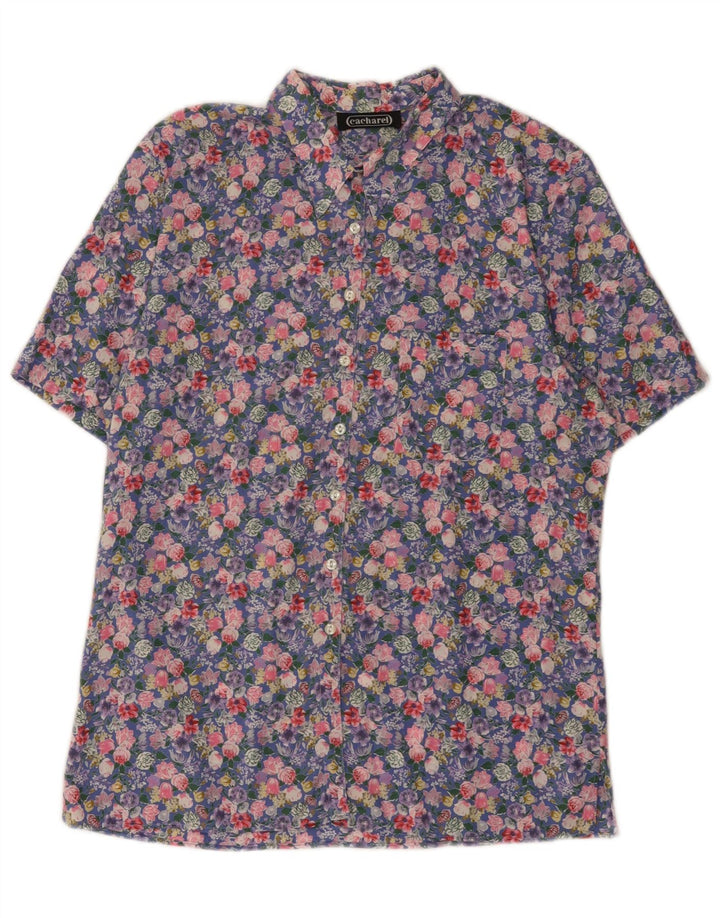 Camisa feminina de manga curta Cacharel UK 12 média floral multicolorida