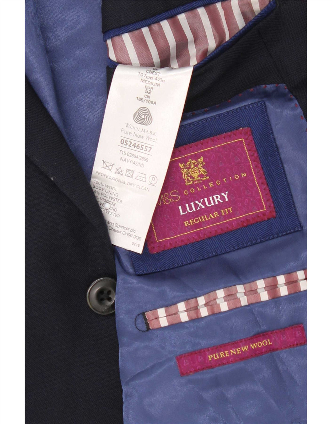 Jaqueta blazer masculina de 2 botões Marks & Spencer Reino Unido 42 grande azul marinho