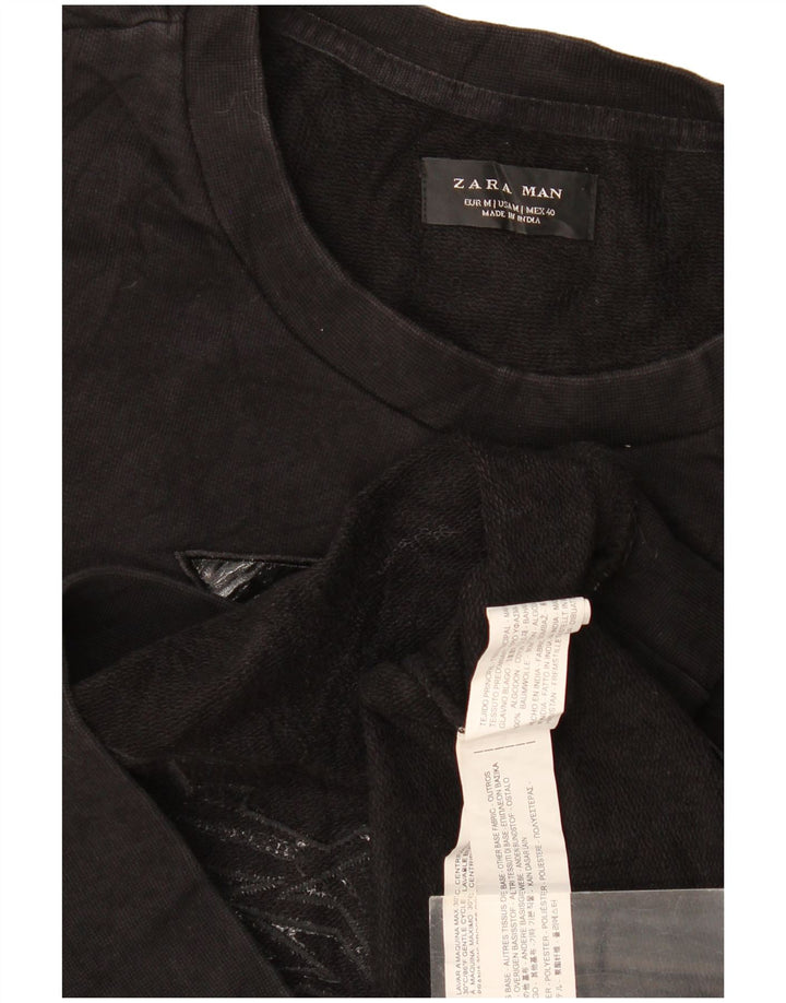 Zara moletom gráfico masculino jumper médio preto poliéster