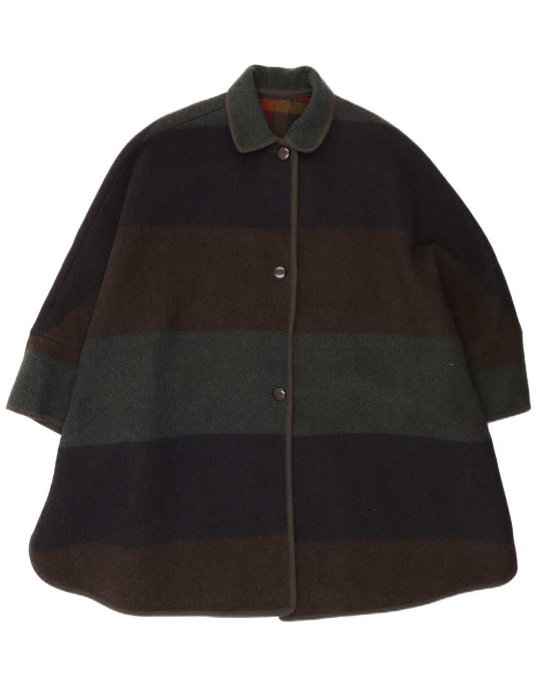 Casaco poncho feminino vintage tamanho único lã listrada multicolorida