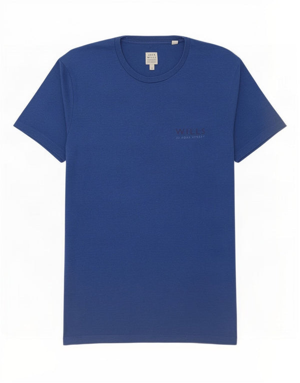 Camiseta masculina gráfica Jack Wills Top algodão azul médio