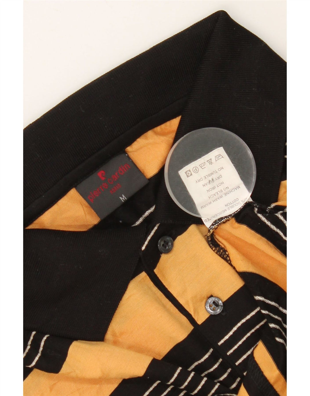 Camisa polo masculina Pierre Cardin de algodão listrado amarelo médio