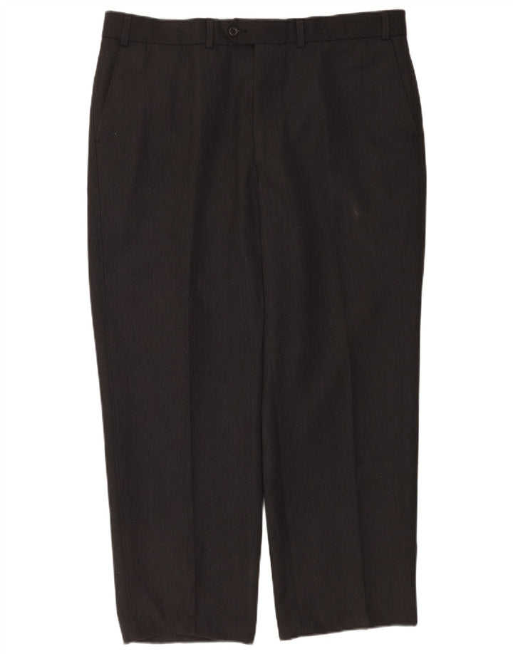 Calça masculina de terno reto Marks & Spencer W40 L28 poliéster cinza
