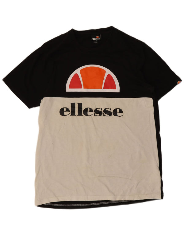 Ellesse Camiseta masculina gráfica top médio preto colorblock algodão