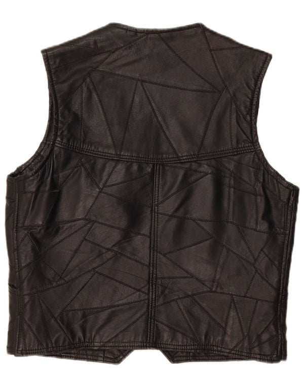 Colete de couro masculino vintage grande patchwork preto