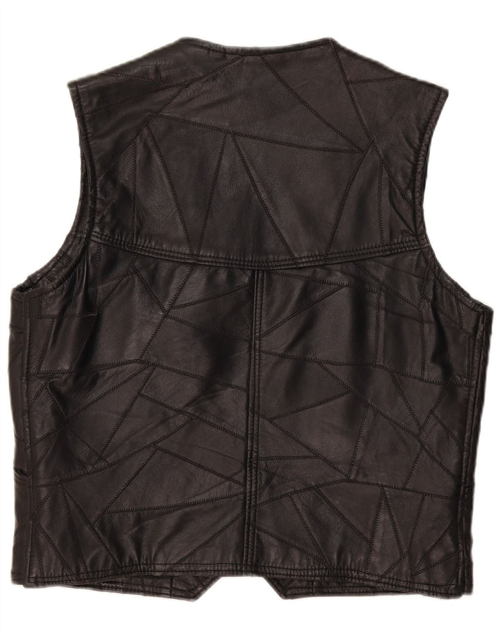 Colete de couro masculino vintage grande patchwork preto