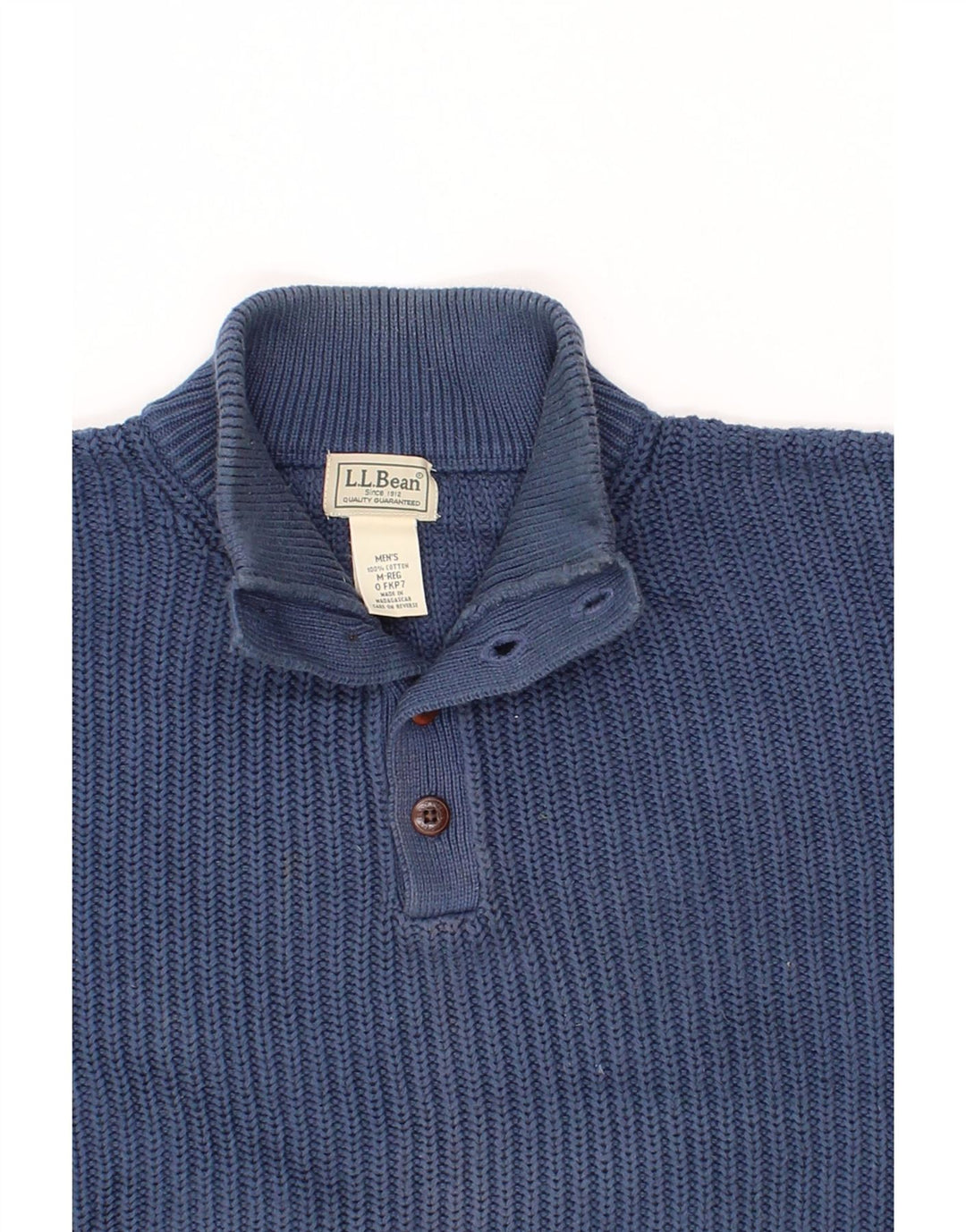 L.L.BEAN Suéter masculino com gola com botão e algodão azul médio