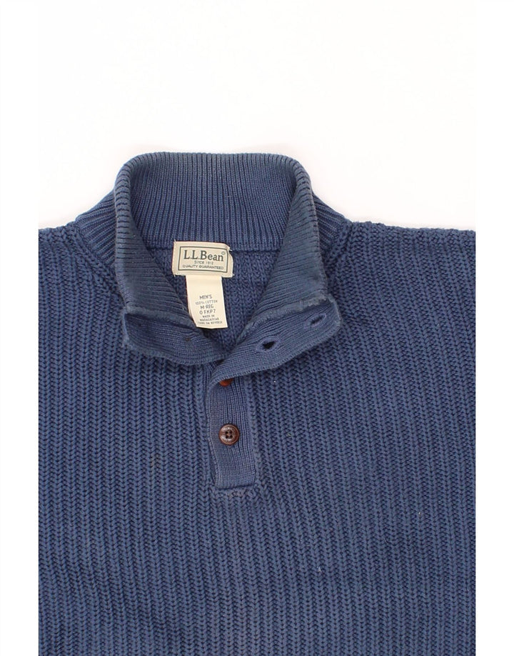 L.L.BEAN Suéter masculino com gola com botão e algodão azul médio