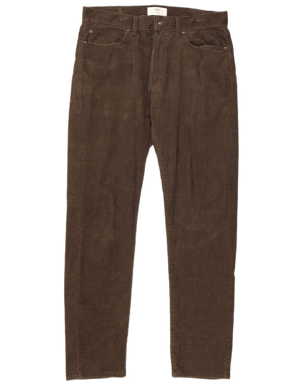 Calça masculina de veludo cotelê Marks & Spencer Slim Fit W34 L33 algodão cáqui