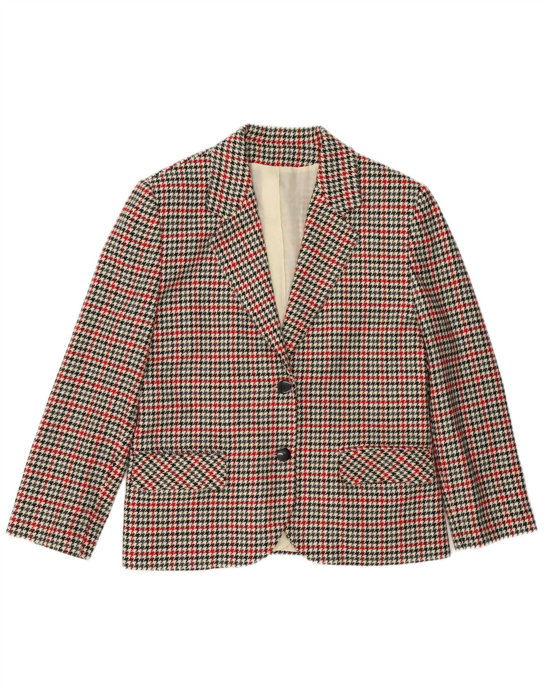Jaqueta blazer feminina VINTAGE com 2 botões UK 16 grande bege Houndstooth