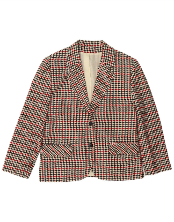 Jaqueta blazer feminina VINTAGE com 2 botões UK 16 grande bege Houndstooth