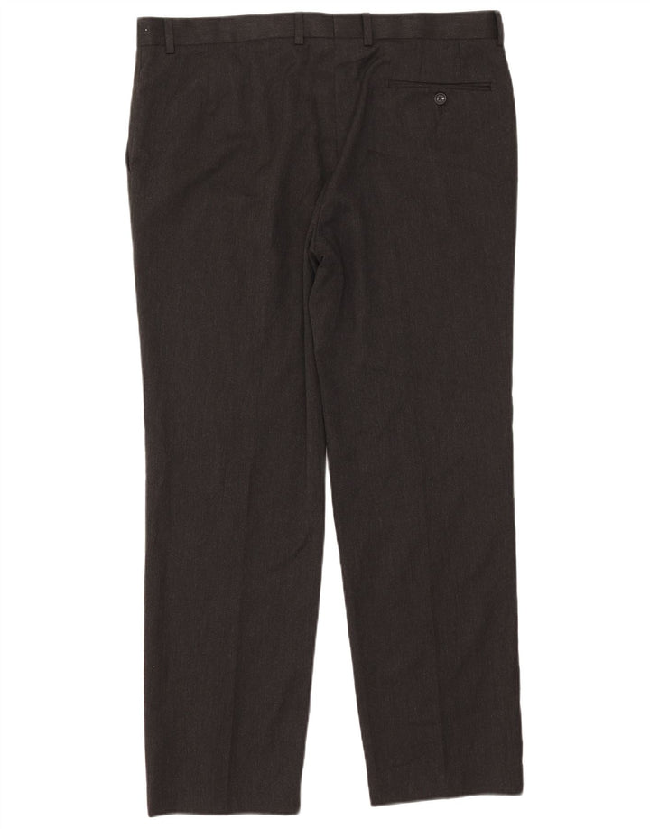 Calça masculina de ajuste regular Marks & Spencer W38 L31 poliéster cinza