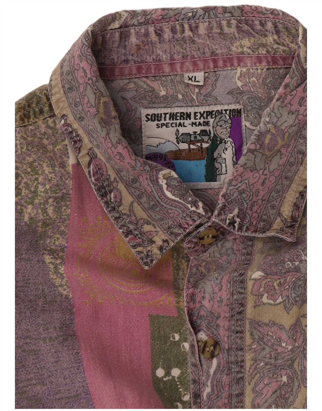 Camisa masculina de manga curta Southern XL patchwork multicolorido