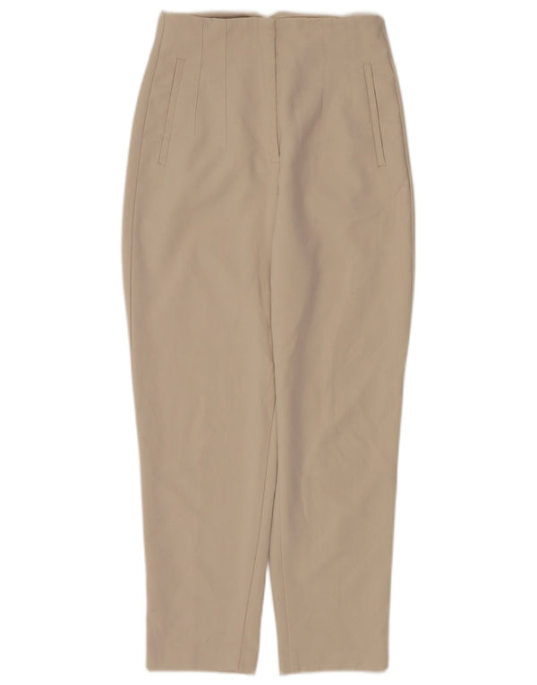 Zara Calça feminina cintura alta cônica pequena W26 L26 poliéster bege